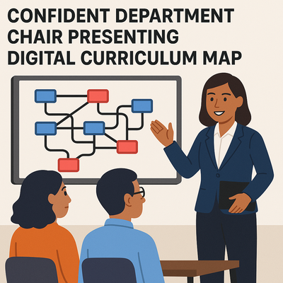 Confident Department Chair Presenting Digital Curriculum Map – Clarity in Curriculum Design